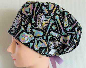 Euro Style~Women's Surgical Scrub Hat~Skeleton~Radiology~Bones~X-ray~Radiologist~Rad Tech~Pastel Goth~Creeper Cute