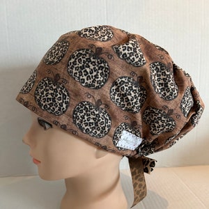 Women's Surgical Scrub Hat~Euro Style~Autumn~Pumpkins and Ghords~Harvest~Fall~Pumpkin~Halloween~Animal Print~Leopard~Cheetah