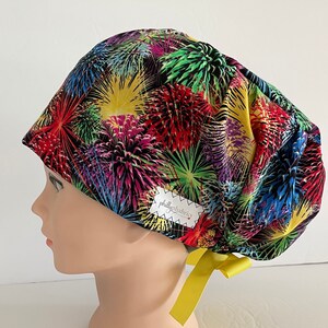 Women&#39;s Surgical Hat~Euro Style~Fireworks~USA~July 4th~Summer Holiday~Independence Day~Patriotic~God Bless America
