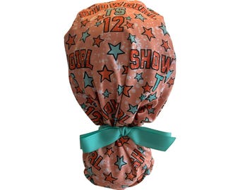 PONYTAIL Style~Women’s Surgical Scrub Hat~Showgirl~Orange~October 3~Taylor~Lock and Key~Coquette Bow