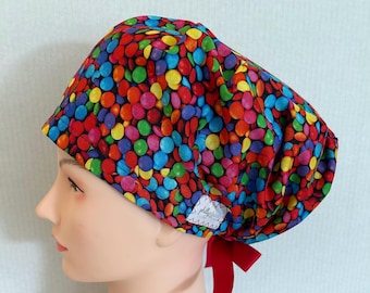 Women's Surgical Scrub Hat~Euro Style~M and M’s~Skittles~Candy~Pediatrics~Kid Friendly