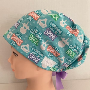Women's Surgical Scrub Hat~Euro Style~Neurosurgeon~Spine~Spine Team~Vertebrae~Scoliosis~Neurosurgery