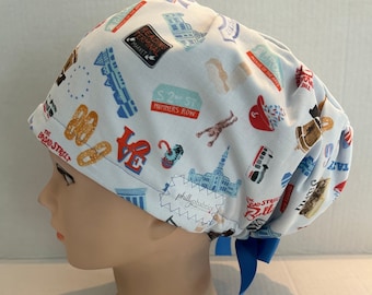 Women's Surgical Scrub Hat~Euro Style~Philadelphia~Philly~Liberty Bell~Constitution~Rocky~Birds~Love~Cheesesteaks~Pretzels