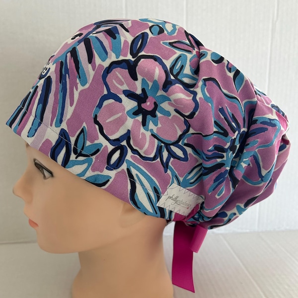 Euro Style~Women's Surgical Scrub Hat~Preppy Lions~Jungle~Palm Beach~Tropical~Summer
