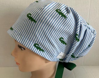 Hot New Print! Women's Surgical Scrub Hat~Euro Style~Alligator~Gator~Preppy~Palmetto and Pine~French Sportswear~Crocodile Logo~Tennis