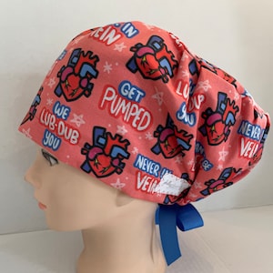 Women's Surgical Scrub Hat~Euro Style~Cardiology~Hearts~Cardiac Care~Heart~ECMO~Perfusionist~Bipass~Cards~CT Surgery~Cath Lab