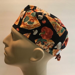 Men's Surgical Scrub Hat with Ties~Pizza~Pizza Lover~Pepperoni Pizza~Basil~Red Pepper~Pizza Pizza