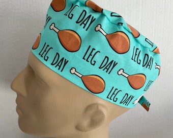 Men's Surgical Scrub Hat~with ties~Thanksgiving~Turkey~Drumstick~Workout~Ortho~Orthopedics~Gym~Leg Day!