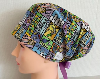 Women's Surgical Scrub Hat~Euro Style~Anesthesia~Propofol~Rocuronium~LMA~Mapleson~Endotracheal Tube~Oxygen~QRS~Blade