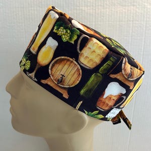 Men's Surgical Scrub Hat~with ties~Beer Lover~Beer Enthusiast~Hops~Barley~Oktoberfest~Brew~Growler~Craft Beer~Ale~Cider~Stout~Wheat