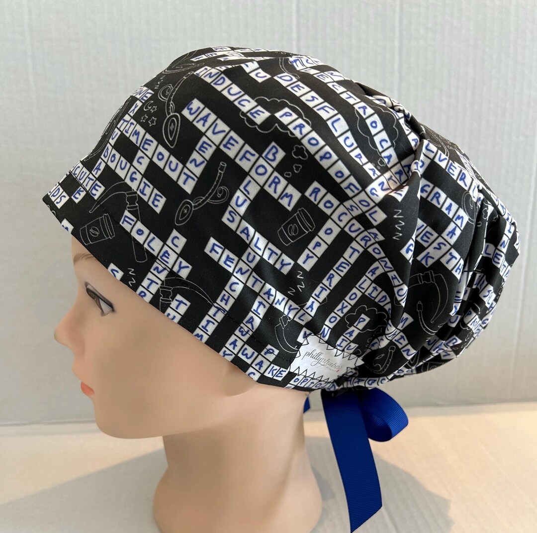 Women's Surgical Scrub Hat~euro Style~anesthesia Crossword~puzzle ...