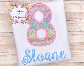 8th Birthday Shirt for Girl, Sparkle Birthday Shirt, Number Birthday Shirt for Girl, Girls 8th Birthday Shirt, Sparkle 8 Birthday Shirt,