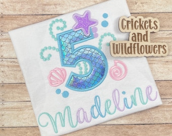 Mermaid Shirt for Girl, Little Girl Mermaid Birthday Shirt, Mermaid Birthday Shirt for Girl, 5th Birthday Shirt for Girl, Mermaid Birthday