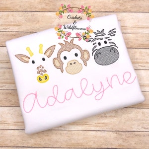 Personalized Zoo Animal Shirt, Zoo Shirt for Girl, Zebra Shirt, Monkey Shirt, Giraffe Shirt, Zoo Animal Top, Zoo Animal Outfit, Girl&#39;s Shirt