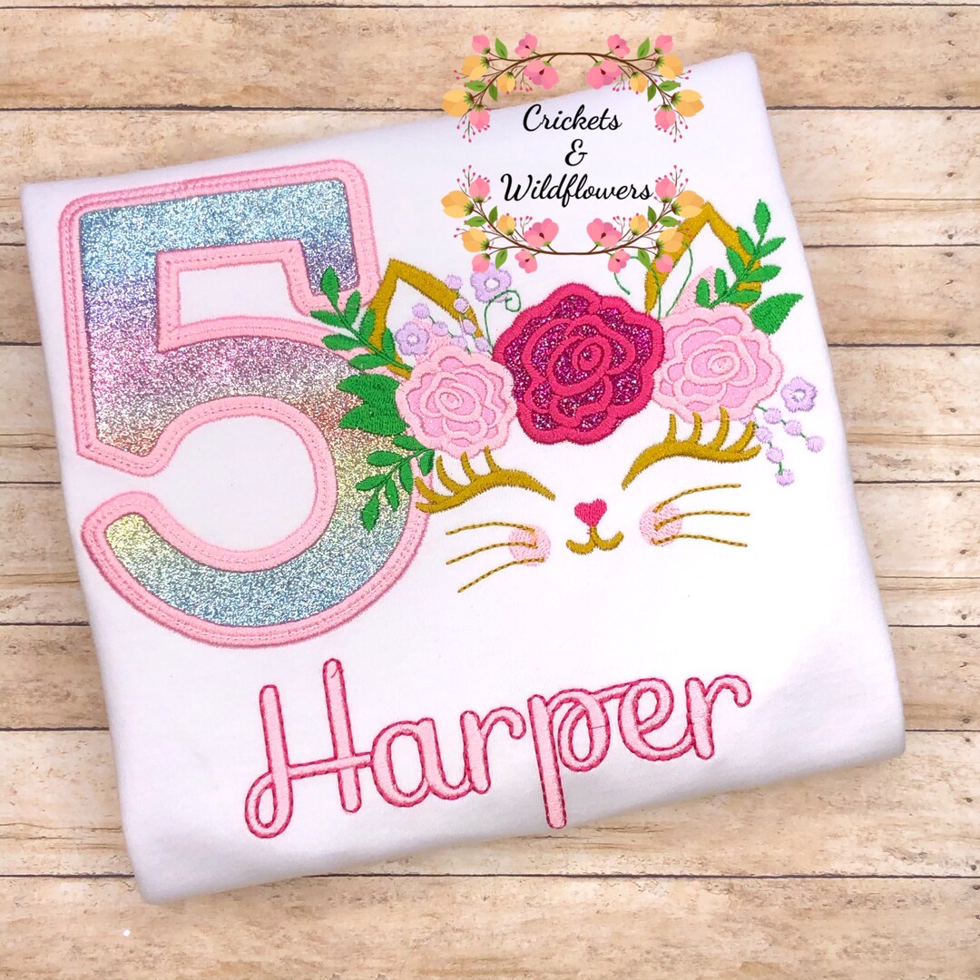 Cat Birthday Shirt for Girl, Kitty Birthday Shirt for Girl, 5th
