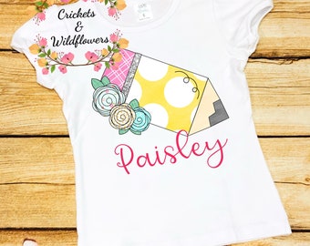 Back to School Shirt , Pencils Back To School Shirt, First Day of School Shirt for Girl, Personalized Back to School Shirt, Monogrammed Top