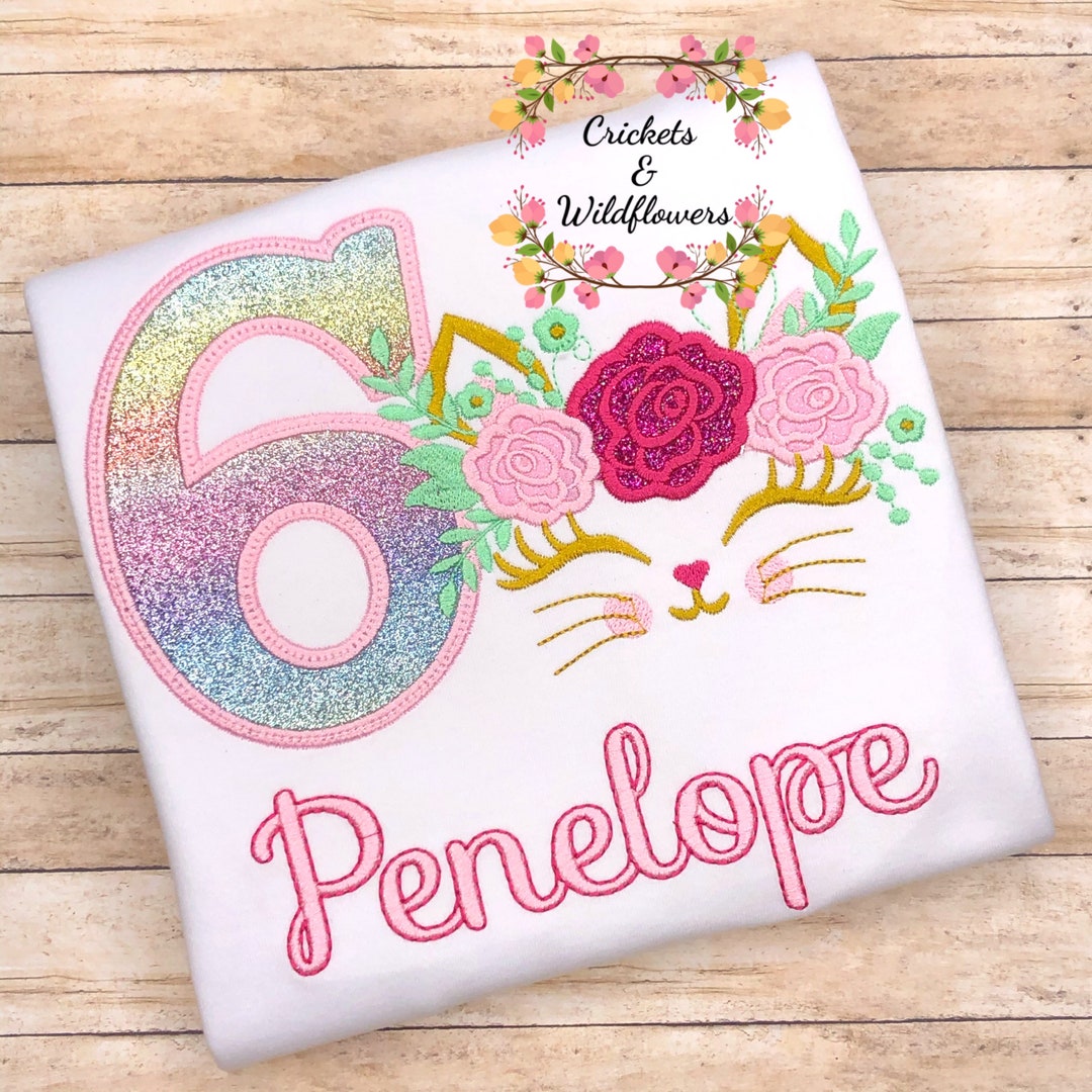 Cat Birthday Shirt for Girl, Kitty Birthday Shirt for Girl, 6th