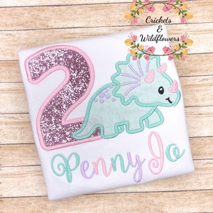 Dinosaur Birthday Shirt for Girl, 2nd Birthday Shirt for Girl, 2nd Birthday Dino Shirt, Girly Dinosaur Birthday Shirt, Dinosaur Party