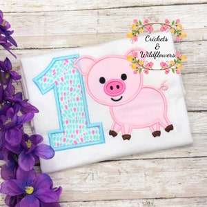 Pig Birthday Shirt, Farm Animal Birthday Shirt, Farm Animal Birthday Party, 1st Birthday Shirt for Girls, Pig 1st Birthday Shirt,