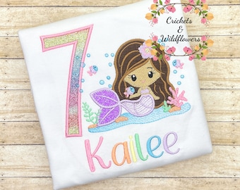 Mermaid Shirt for Girl, Little Girl Mermaid Birthday Shirt, Mermaid Birthday Shirt for Girl, 7th Birthday Shirt for Girl, Mermaid Birthday