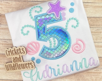 Mermaid Shirt for Girl, Little Girl Mermaid Birthday Shirt, Mermaid Birthday Shirt for Girl, 5th Birthday Shirt for Girl, Mermaid Birthday