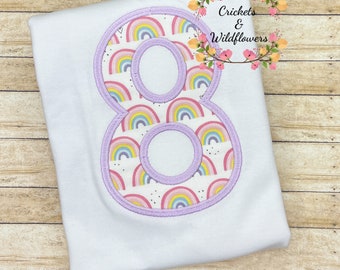 8th Birthday Shirt for Girl, Rainbow Birthday Shirt, Number Birthday Shirt for Girl, Girls 8th Birthday, Rainbow Sparkle 8 Birthday Shirt,