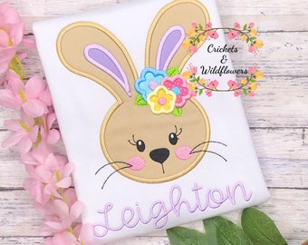 Easter Shirt for Girls, Easter Bunny Shirt, Bunny with Bows Easter Shirt, Personalized Easter Shirt, Embroidered Easter Shirt for Girls,