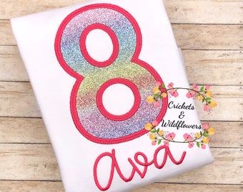 8th Birthday Shirt for Girl, Sparkle Birthday Shirt, Number Birthday Shirt for Girl, Girls 8th Birthday Shirt, Sparkle 8 Birthday Shirt,