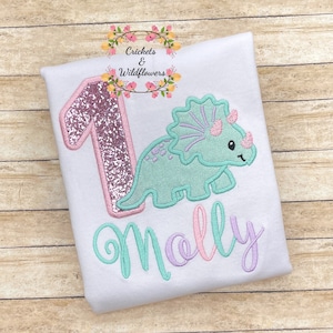 Dinosaur Birthday Shirt for Girl, 1st Birthday Shirt for Girl, 1st Birthday Dino Shirt, Girly Dinosaur Birthday Shirt, Dinosaur Party, First