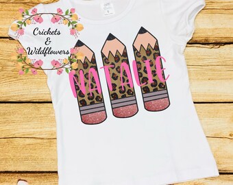 Back to School Shirt , Pencils Back To School Shirt, First Day of School Shirt for Girl, Personalized Back to School Shirt, Monogrammed Top