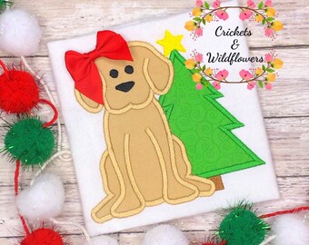 Christmas Shirt for Girl, Christmas Dog Shirt for Girl, Christmas Puppy Shirt, Personalized Christmas Shirt for Girl, Dog With Tree Shirt