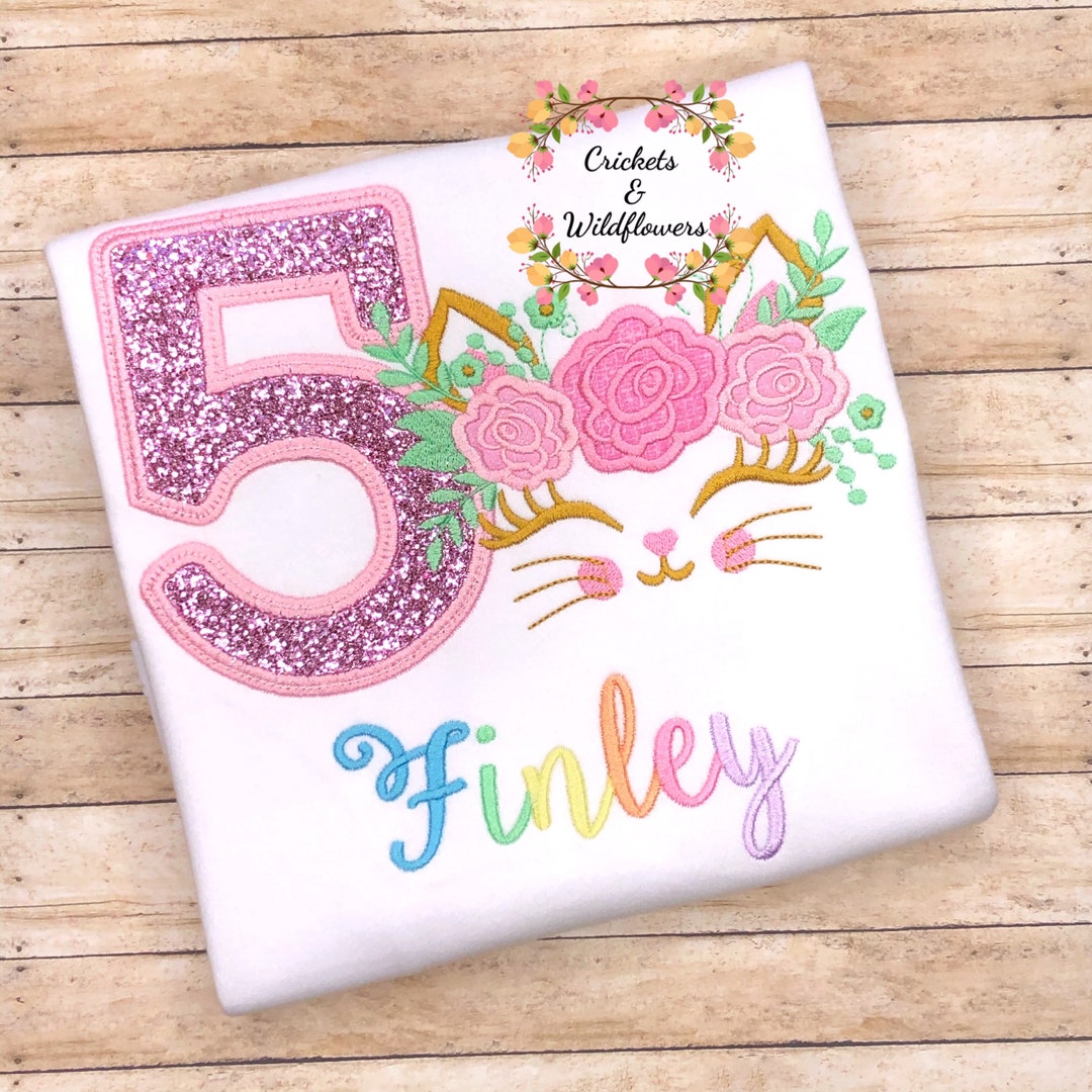 Cat Birthday Shirt for Girl, Kitty Birthday Shirt for Girl, 5th
