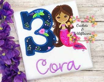 Mermaid Shirt for Girl, Little Girl Mermaid Birthday Shirt, Mermaid Birthday Shirt for Girl, 3rd Birthday Shirt for Girl, Mermaid Birthday