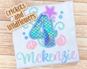 Mermaid Shirt for Girl, Little Girl Mermaid Birthday Shirt, Mermaid Birthday Shirt for Girl, 4th Birthday Shirt for Girl, Mermaid Birthday