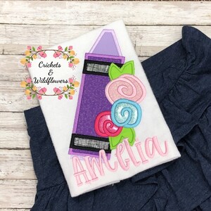Back to School Shirt for Girl, First Day of School Shirt Girl, Personalized Back to School Shirt, Floral Crayon Back to School Shirt,