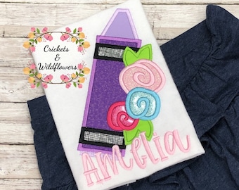 Back to School Shirt for Girl, First Day of School Shirt Girl, Personalized Back to School Shirt, Floral Crayon Back to School Shirt,