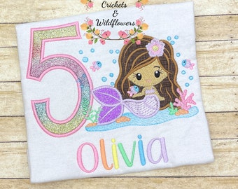 Mermaid Shirt for Girl, Little Girl Mermaid Birthday Shirt, Mermaid Birthday Shirt for Girl, 5th Birthday Shirt for Girl, Mermaid Birthday