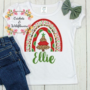 Christmas Shirt for Girl, Rainbow Shirt for Girl, Personalized Christmas Shirt, Leopard Christmas Shirt, Leopard Christmas, Christmas Shirt