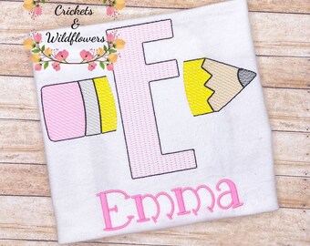 Back to School Shirt , Pencils Back To School Shirt, First Day of School Shirt for Girl, Personalized Back to School Shirt, Monogrammed Top