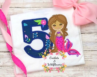 Mermaid Birthday Shirt, Birthday Shirt for Girls, 5th Birthday Shirt, Mermaid Little Girl Birthday Shirt, Mermaid Birthday Party,