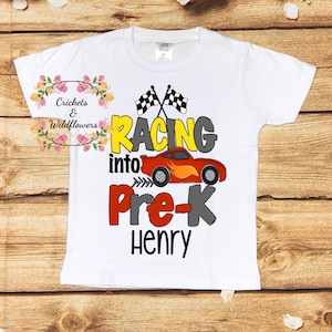 Back to School Shirt, Hello Pre-K Back To School Shirt, First Day of School Shirt for Boy, Race Car Back to School Shirt, Racing Into Pre-K