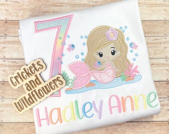 Mermaid Shirt for Girl, Little Girl Mermaid Birthday Shirt, Mermaid Birthday Shirt for Girl, 7th Birthday Shirt for Girl, Mermaid Birthday