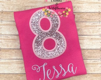 8th Birthday Shirt for Girl, Sparkle Birthday Shirt, Number Birthday Shirt for Girl, Girls 6th Birthday Shirt, Sparkle 8 Birthday Shirt,