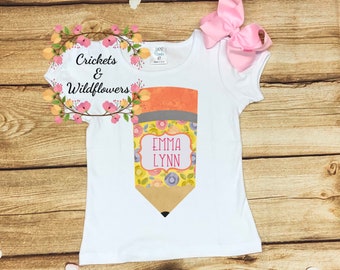 Back to School Shirt , Pencils Back To School Shirt, First Day of School Shirt for Girl, Personalized Back to School Shirt, Monogrammed Top