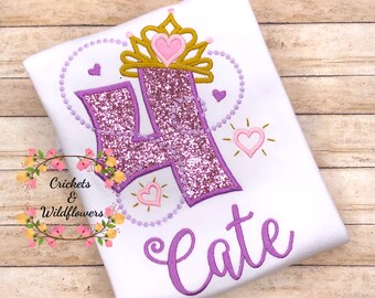 4th Birthday Shirt for Girl, Princess Birthday Shirt, Number with Crown Birthday Shirt, Girls 4th Birthday Shirt, Princess Birthday Party,