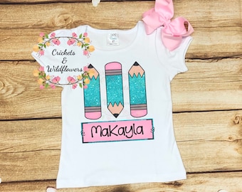 Back to School Shirt , Pencils Back To School Shirt, First Day of School Shirt for Girl, Personalized Back to School Shirt, Monogrammed Top