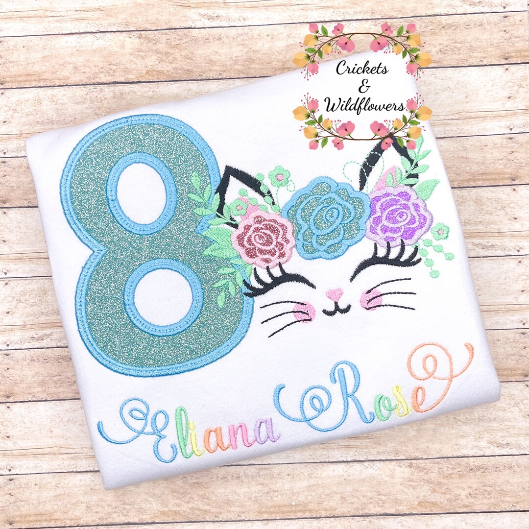 Cat Birthday Shirt for Girl, Kitty Birthday Shirt for Girl, 8th