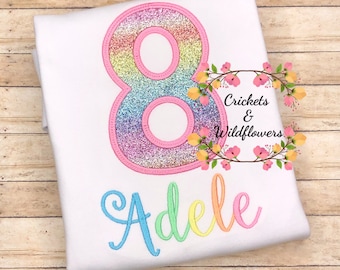 8th Birthday Shirt for Girl, Sparkle Birthday Shirt, Number Birthday Shirt for Girl, Girls 8th Birthday Shirt, Sparkle 8 Birthday Shirt,