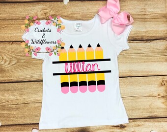 Back to School Shirt , Pencils Back To School Shirt, First Day of School Shirt for Girl, Personalized Back to School Shirt, Monogrammed Top