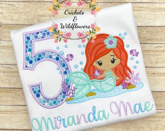 Mermaid Shirt for Girl, Little Girl Mermaid Birthday Shirt, Mermaid Birthday Shirt for Girl, 5th Birthday Shirt for Girl, Mermaid Birthday